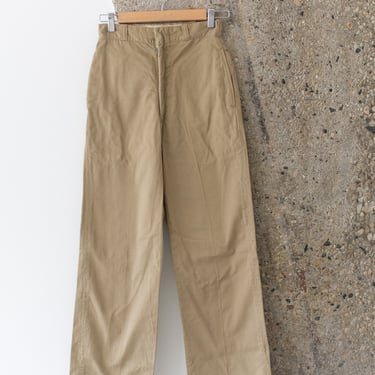 Vintage 23 High Waist Khaki Twill Chinos | Unisex Youth Straight Leg Pant Beige | Workwear Trouser | Zipper Fly | K018 