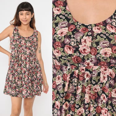 Vintage Floral Babydoll Dress 90s Mini Dress Black | Shop Exile - Tucson,  AZ | ATTIC