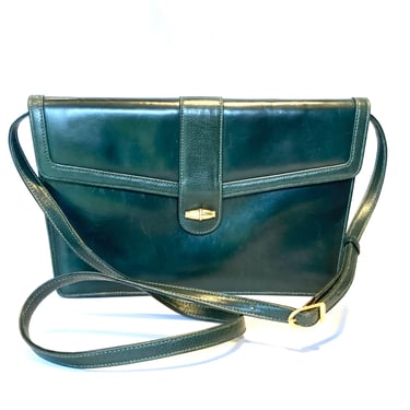 Vintage 80s Rare Mappin & Webb Slim Green Leather Handbag/Shoulder/ Clutch Bag 