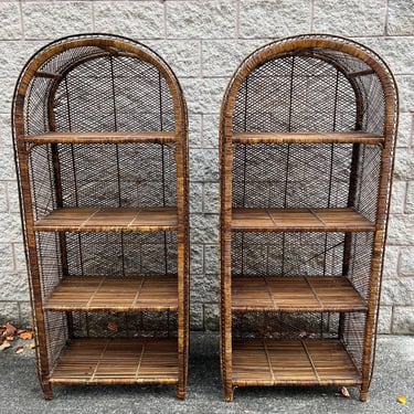 A pair of vintage wicker BOHO shelves 