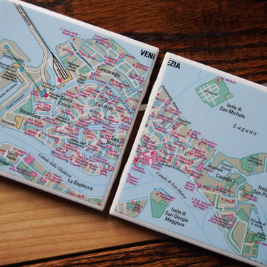 2016 Venice Italy Map Coaster Set of 2. Venice Map Decor. Italian Gift. Venice Souvenier. Italy Gift. Venezia. Venetian Decor. Venice Canals 