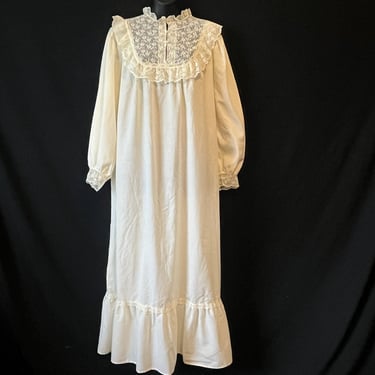 vintage prairie nightgown cream lace bodice gown large 