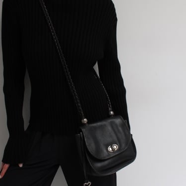 Sweet Vintage Faded Black Leather Shoulder Bag