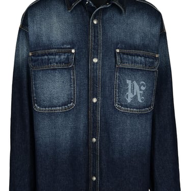 Palm Angels Blue Denim Shirt Men