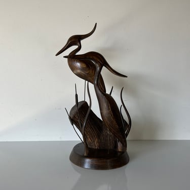 Vintage Carved Wood Heron Bird Sculpture 
