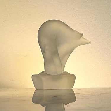 Abstract satin glass polar bear sculpture in white handblown glass 