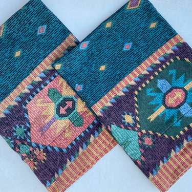 90's Vintage Southwestern Pillowcases, Jewel Tones, Rustic Cabin, Manufacturer Unknown, Geometric Set Of 2, Note Description Colors May Vary 
