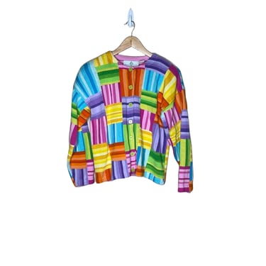 Design Options Philip and Jane Gordon Cardigan Sweater Size L Color Block geometric patchwork 