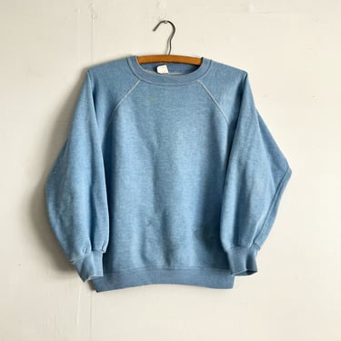 Vintage 60s 70s Baby Blue Raglan Sleeve Sweatshirt Stained Grunge Soft Worn in 5050 blend Size M/L 