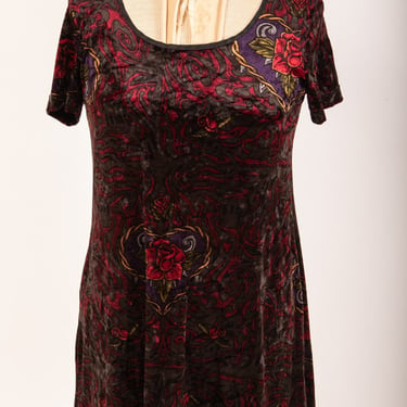 Vintage Betsey Johnson silk velvet rose mini babydoll dress deadstock with tags 