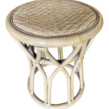 Restored "X" Rattan Vanity Stool with Wicker Seat 