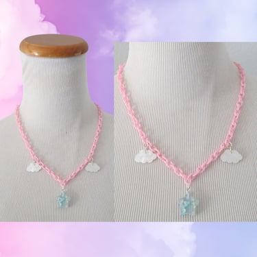 Pastel Star & Cloud Necklace - Kawaii Chunky Chain - Celestial Aesthetic Jewelry 