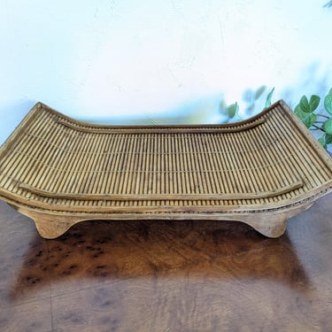 Vintage Chinese Bamboo Reed Serving Decorative Tray 