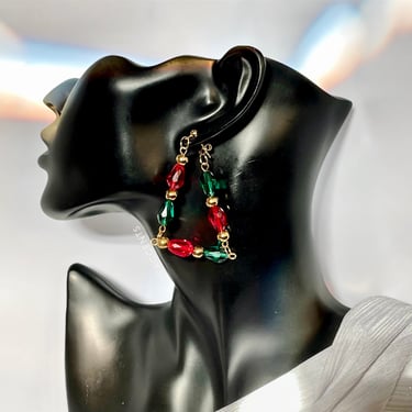 Triangle Dangle "Christalle" Hoop Earrings, 2 in 1 Earrings, Glass Bead Earrings, Glamorous Jewelry, Holiday, Gift, Christmas Gift, Glitz 