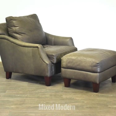 Grey Leather Lounge Chair with Ottoman 