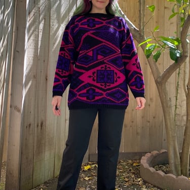 Vintage 1980’s Pink and Purple Geometric Sweater 