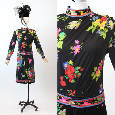 1980s LEONARD OF PARIS floral silk jersey dress small medium | new fall winter 