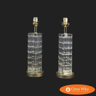 Pair of MCM Square Crystal Table Lamps