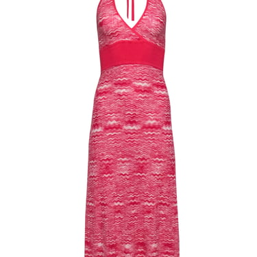 BCBG Max Azria - Coral &amp; Ivory Squiggle Print Knit Halter Maxi Dress Sz S