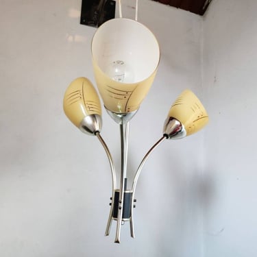 Vintage Hanging Light / Mid Century Ceiling Lamp / Retro Lightning/ Three Arm Chandelier / Glass Lightning/ Pendant Light / 60s /Europe 