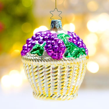 VINTAGE: German Mercury Inge Glass Fruit Basket Ornament - Blown Figural Glass Ornament - Made in Germany - SKU 30-402-00030275 