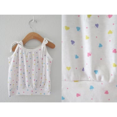 Vintage Girls Tank Top Pastel Heart Print Shoulder Tie Summer Cami 80s 1980s Kawaii Toddler Girl Size 3T or 4T 