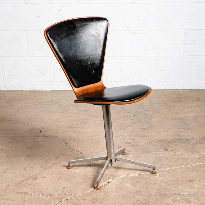 Mid Century Modern Lounge Chair Swivel Metal Base Swivel Black Walnut Cherner