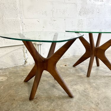 Adrian Pearsall for Craft Associates Mid Century Walnut Jacks Side Tables - Pair 