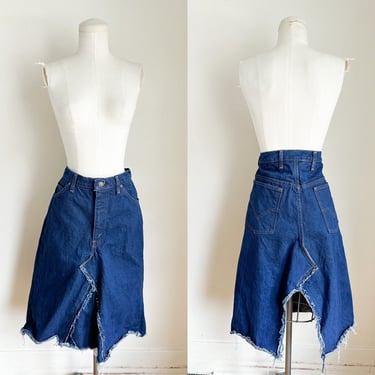 Vintage 1980s Reworked Denim Midi Skirt / 32