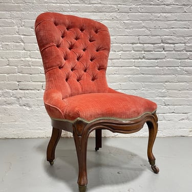 Antique TUFTED Pink Victorian Slipper SIDE CHAIR 