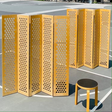 Vintage Perforated Birch Plywood Room Dividers 1990s