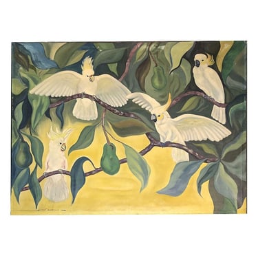 Hawaiian Cockatoos in Tree Acrylic on Canvas Tropical Paining by Alfonso Castricone 