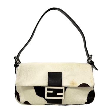 Fendi White Cow Print Baguette