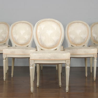 Antique French Louis XVI Style Provincial Painted White Dining Chairs - Set of 6 