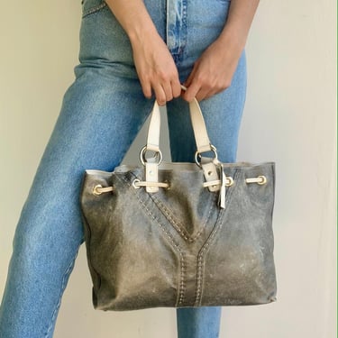 Vintage Yves Saint Laurent Metallic Leather Tote Bag 