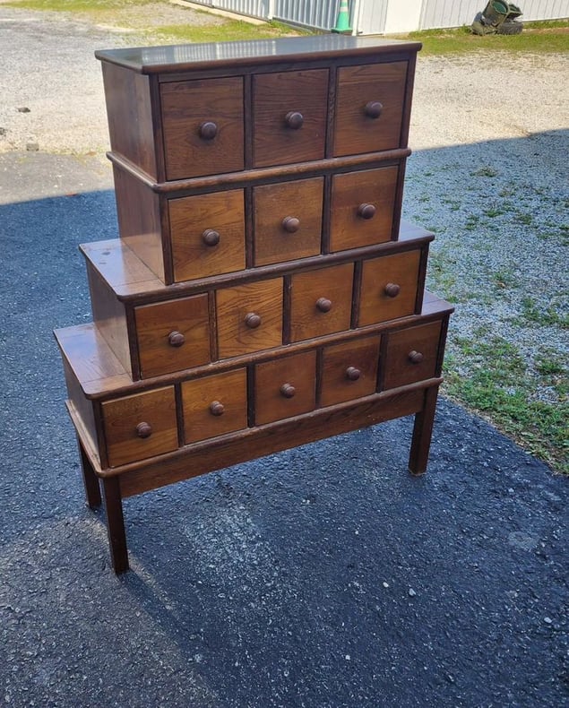 Fifteen Drawer Apothecary Style Storage Cabinet. Oak Faced Drawers. 