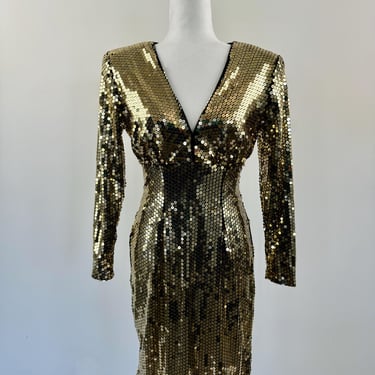 1980s Lillie Rubin Gold Sequin Dress 