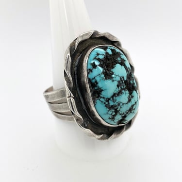 Vintage Artisan Southwestern Navajo Sterling Silver Turquoise Ring Sz 11.75 