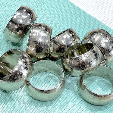 VINTAGE: 8pcs - Silver Hollow Brass Napkin Rings - Native Design - Napkin Holders - Table Decor - Dinner, Parties, Entertaining 