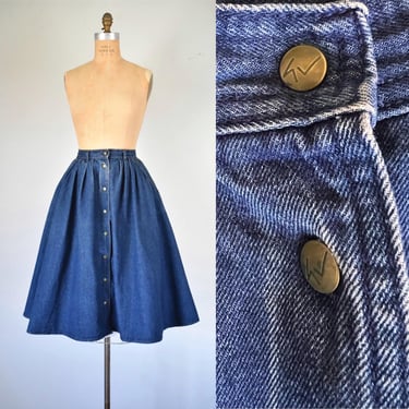 Gloria denim circle skirt, 80s full skirt, pockets, denim blue 