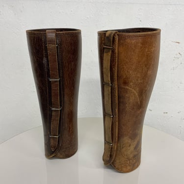 Vintage Calvary Calf Leg Protectors Brown Leather Motorcycle Puttees Gaiters 