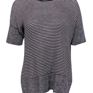 Eileen Fisher - Black &amp; White Striped Short Sleeve Line Sweater Sz S