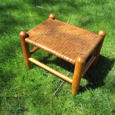 Antique Woven Split Wood Stool Primitive Shaker Style Seat Rustic Foot Rest Flat Rush Bench Vintage Furniture Farmhouse Decor 