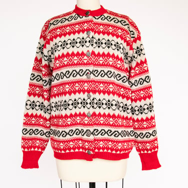 1960s Norwegian Sweater Wool Knit Cardigan M 