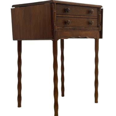 Free Shipping Within Continental US - Vintage Early American Flip Top End Table With Dovetail Drawers 