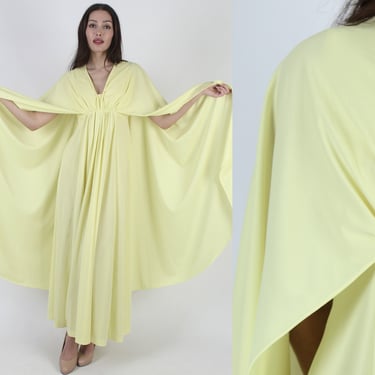 Vintage 70s Heavyweight Grecian Goddess Maxi Dress With Long Capelet Overlay 