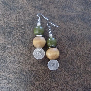 Egyptian African earrings, khaki, Afrocentric eye of Horus earrings, mythology, kemetism 