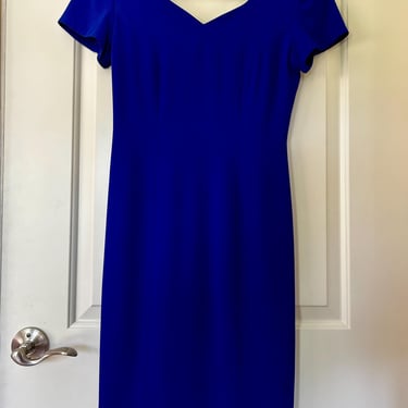 Preview Collection 1990s cobalt blue short sleeve sweetheart neck cocktail dress 