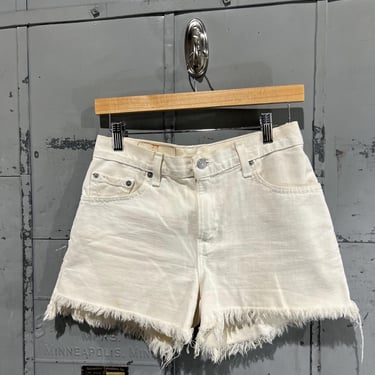 28” 80s Levi's red Tab Jorts Jean shorts Distressed  Daisy Duke Cutoff white denim 