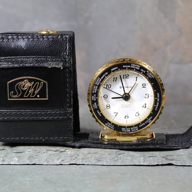 Vintage Benchmark Travel Alarm Clock in Leather Case | S&W Logo Alarm Clock | Working Travel Alarm Clock 